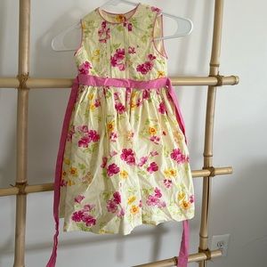 Sweet flared cotton floral dress with tie belt EUC 4-5 years